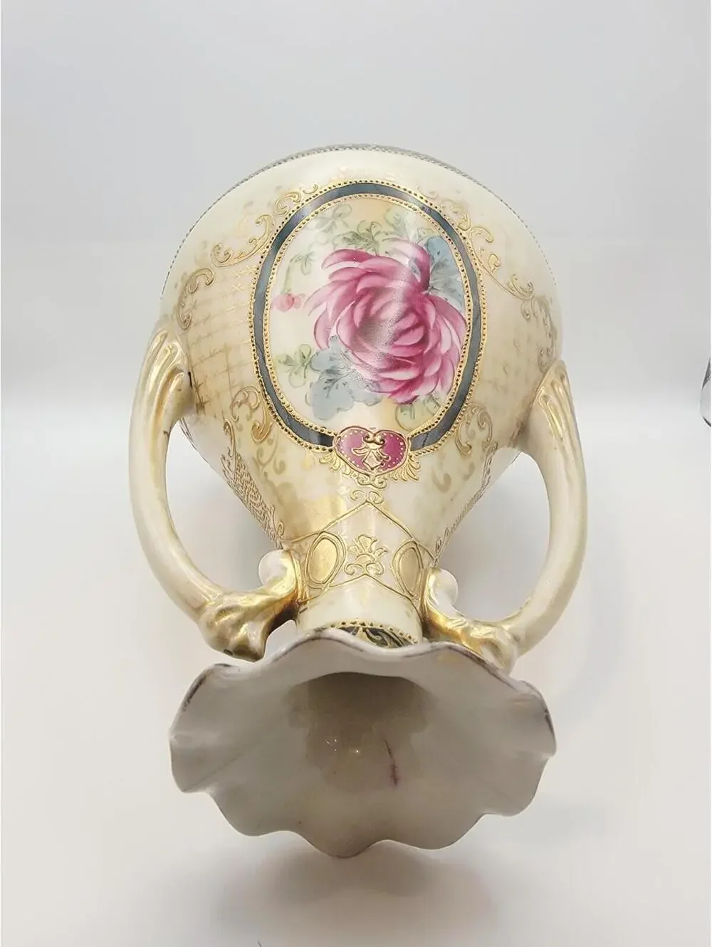 Hand-painted Nippon Gilt Moriage Porcelain Vase Pink Peony - Picture 5 of 6